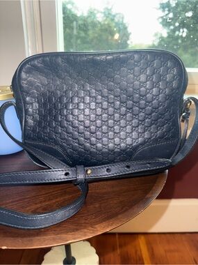 Gucci Embossed Navy Leather Crossbody Bag
